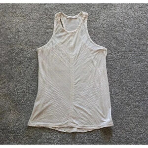 Athleta Beige Tan Sheer Striped Racerback Tank Top Sz Medium Sleeveless